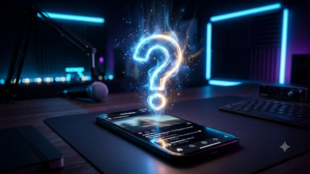 Curiosity hook concept with glowing question mark over smartphone.