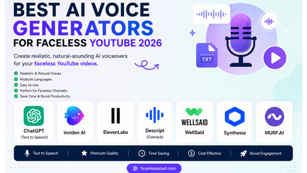 "Best AI voice generators for faceless YouTube 2026"