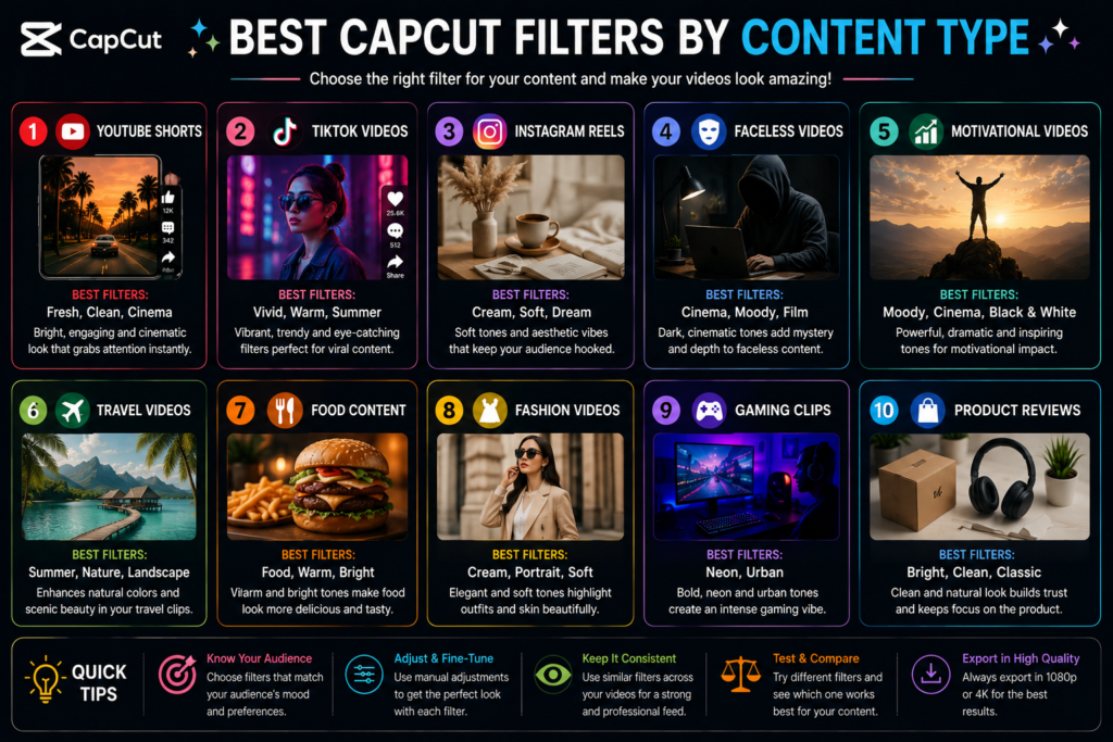 Best CapCut filters by content type and platform